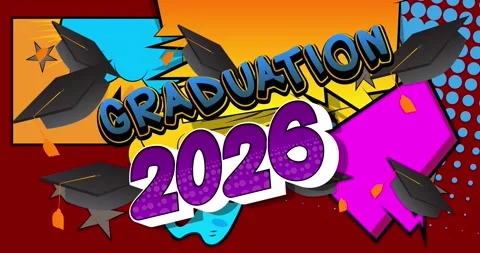 Comic book Graduation 2026 word animation Stock Footage 337146292