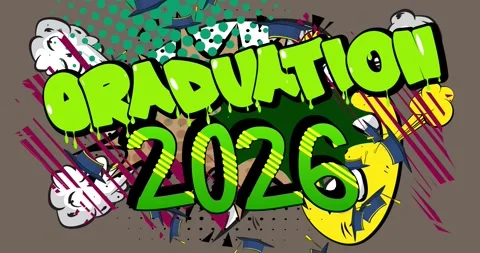 Comic book Graduation 2026 word cartoon Stock Footage 337146293