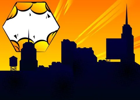 Comic book, Graphic novel Style Cartoon Night in the City with tall buildings Stock Illustration