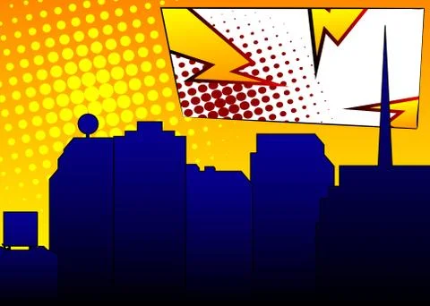 Comic book, Graphic novel Style Cartoon Night in the City with tall buildings Stock Illustration