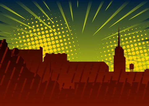 Comic book, Graphic novel Style Cartoon Night in the City with tall buildings Stock Illustration