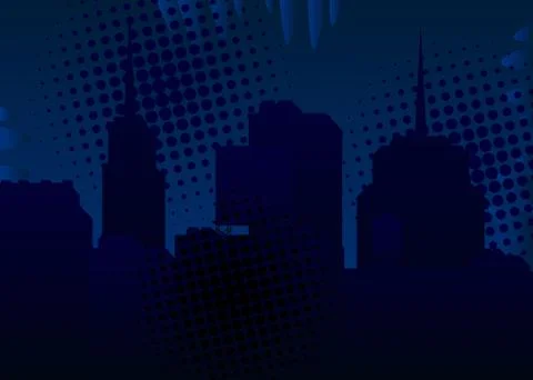 Comic book, Graphic novel Style Cartoon Night in the City with tall buildings Stock Illustration