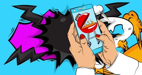 Comic Book Grill in phone animation Stock Footage 325019981