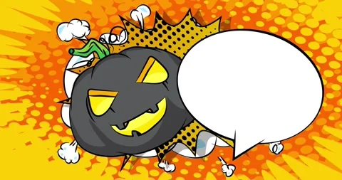 Comic Book Halloween Pumpkin with speech bubble Stock Footage 319052483