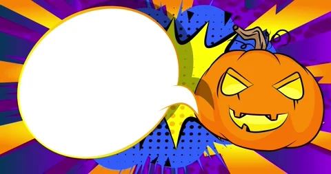 Comic Book Halloween Pumpkin with speech bubble video Stock Footage 319052484