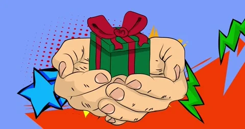 Comic Book hand with gift box Stock Footage 294872032