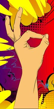 Comic book hand making ok, perfect sign. Vector illustration colorful comics  Stock-Illustration