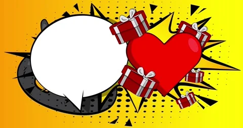 Comic Book Heart and gift box with speech bubble animation Stock Footage 327829122