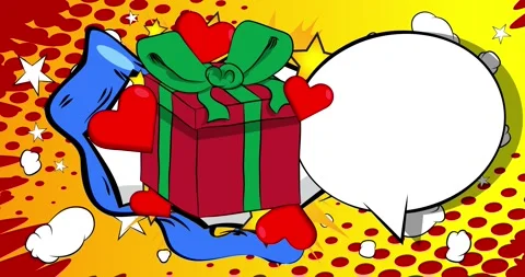 Comic Book Heart and gift box with speech bubble video 스톡 동영상 327829126