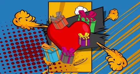 Comic Book heart with gift box video Stock Footage 327768233