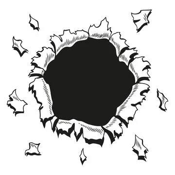 Comic book hole in coloring style. Vector paper is torn through boom explosion 스톡 일러스트