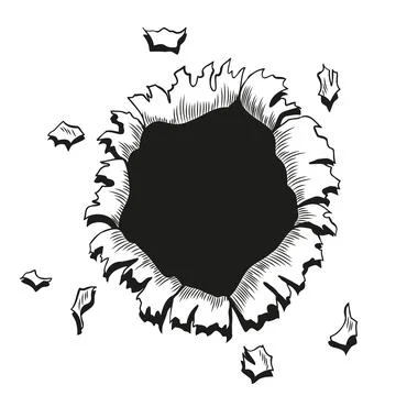 Comic book hole in coloring style. Vector paper is torn through boom explosion Stock Illustration