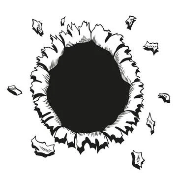 Comic book hole in coloring style. Vector paper is torn through boom explosion Stock Illustration