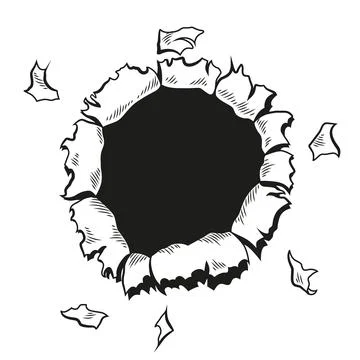 Comic book hole in coloring style. Vector paper is torn through boom explosion Stock Illustration