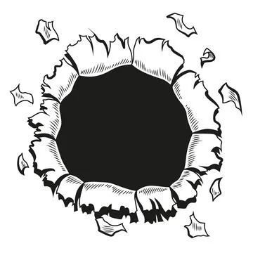Comic book hole in coloring style. Vector paper is torn through boom explosion Illustrazione stock
