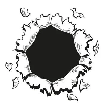 Comic book hole in coloring style. Vector paper is torn through boom explosion Illustrazione stock