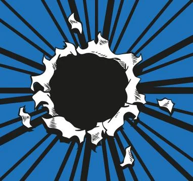 Comic book hole. Vector paper is torn through boom explosion. Circle hole in the Stock Illustration
