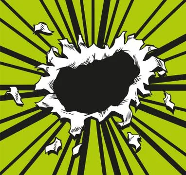 Comic book hole. Vector paper is torn through boom explosion. Circle hole in the Stock Illustration