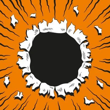 Comic book hole. Vector paper is torn through boom explosion. Circle hole in the Stock Illustration