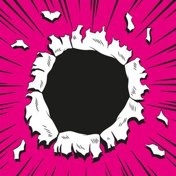 Comic book hole. Vector paper is torn through boom explosion. Circle hole in the Stock Illustration