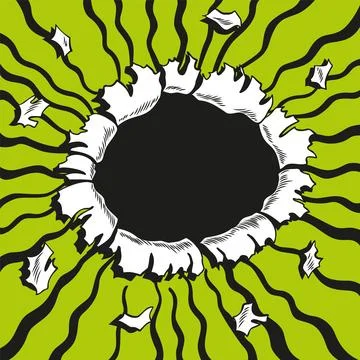 Comic book hole. Vector paper is torn through boom explosion. Circle hole in the Stock Illustration