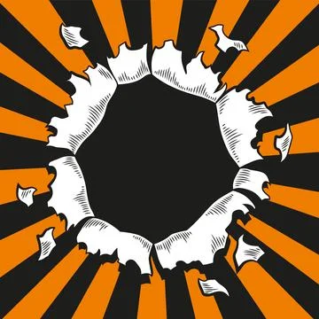 Comic book hole. Vector paper is torn through boom explosion. Circle hole in the Stock Illustration