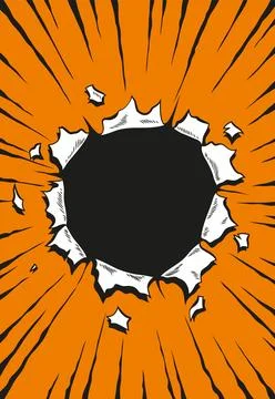 Comic book hole. Vector paper is torn through boom explosion. Circle hole in the イラスト素材