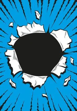 Comic book hole. Vector paper is torn through boom explosion. Circle hole in the Stock Illustration