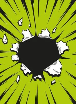 Comic book hole. Vector paper is torn through boom explosion. Circle hole in the イラスト素材
