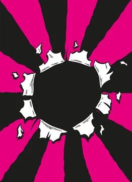 Comic book hole. Vector paper is torn through boom explosion. Circle hole in the Illustrazione stock