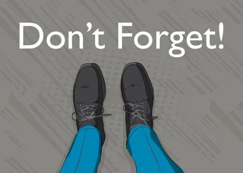 Comic book illustrated vector image of legs in boots on Don't forget word. Fe Stock-Illustration