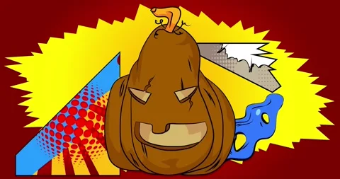 Comic Book Jack-O-Lantern, Halloween Pumpkin video Stock Footage 318996939