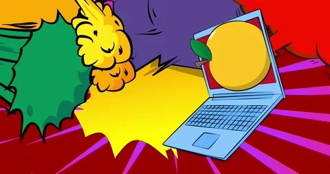 Comic Book laptop with apple animation Stock Footage 311127448