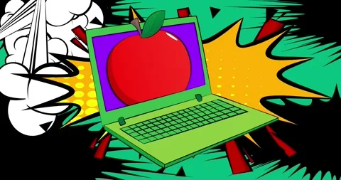 Comic Book laptop with apple Stock Footage 311127447