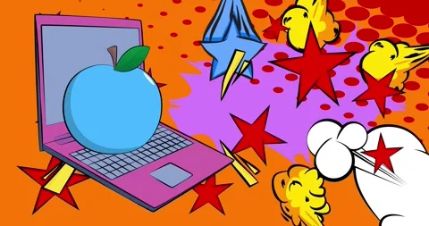 Comic Book laptop with apple video Stock Footage 311127449