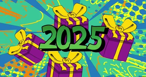 Comic Book laptop with Gift Box and number 2025 animation Stock Footage 295905665