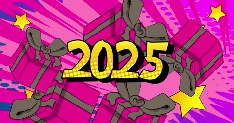 Comic Book laptop with Gift Box and number 2025 video Stock Footage 295905669