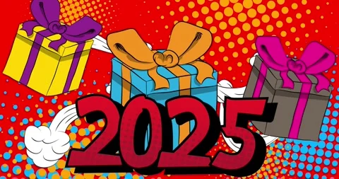 Comic Book laptop with Gift Box and number 2025 Stock Footage 295905674