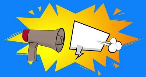 Comic Book Megaphone with speech bubble on blue Stock Footage 340243013