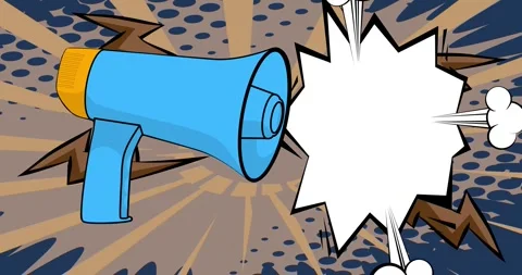 Comic Book Megaphone with speech bubble on brown Stock Footage 340243014
