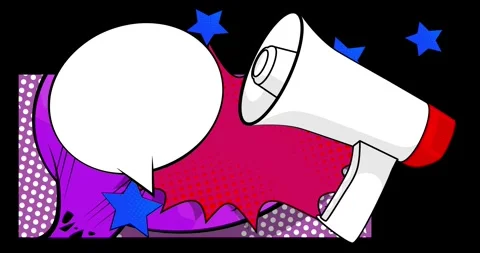 Comic Book Megaphone with speech bubble on black Stock Footage 340243015