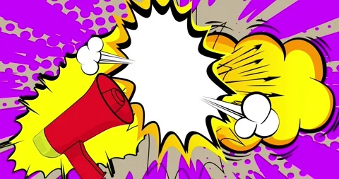 Comic Book Megaphone with speech bubble on gray Stock Footage 340243018