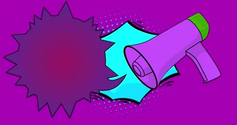 Comic Book Megaphone with speech bubble on purple Stock Footage 340905336