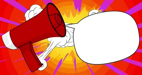 Comic Book Megaphone with speech bubble on orange Stock Footage 340905337