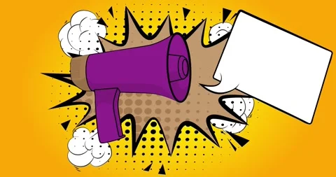 Comic Book Megaphone with speech bubble on yellow Stock Footage 340905338