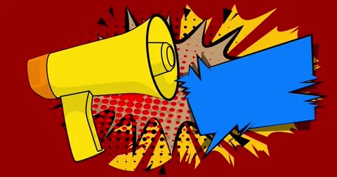 Comic Book Megaphone with speech bubble on red Stock Footage 340905339