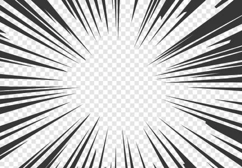 Comic book motion effect. Black pop art rays on transparent background. Bomb Illustrazione stock