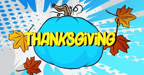 Comic book moving Thanksgiving text with pumpkin and Autumn leaves Stock Footage 321069779