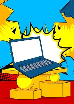 Comic Book notebook, laptop product podium stage for presentation. Retro co.. Stock Illustration