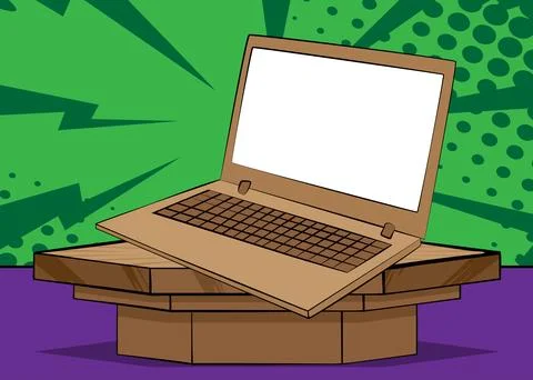 Comic Book notebook, laptop product podium stage for presentation. Retro co.. Illustrazione stock